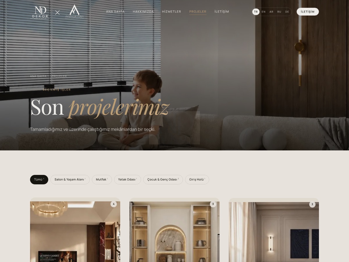 ND Dekor web sitesinin proje galerisi sayfası